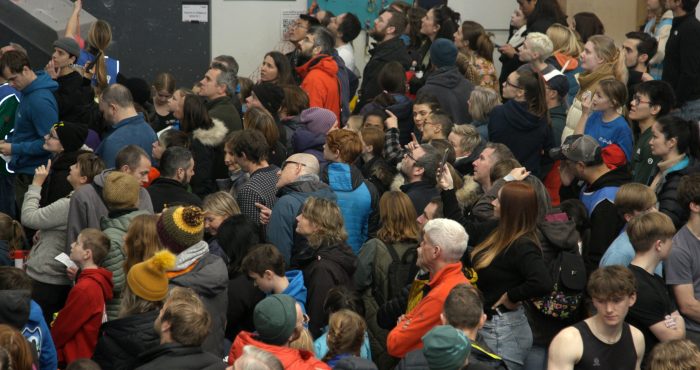 Crowds gather at Parthian Southampton to watch the final rounds of the Youth Climbing Series 2023